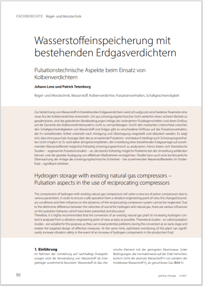 Wasserstoffeinspeicherung mit  bestehenden Erdgasverdichtern
