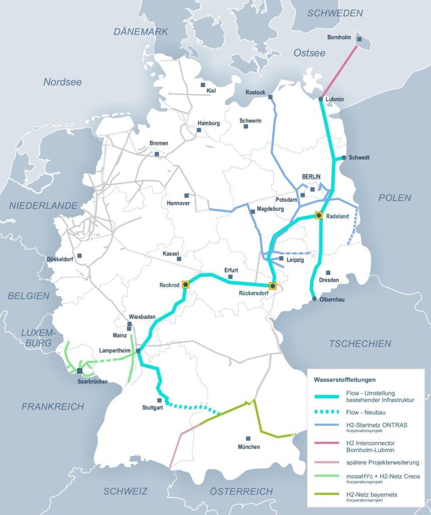 Das in Deutschland geplante Wasserstoffnetz (Quelle: Flow)